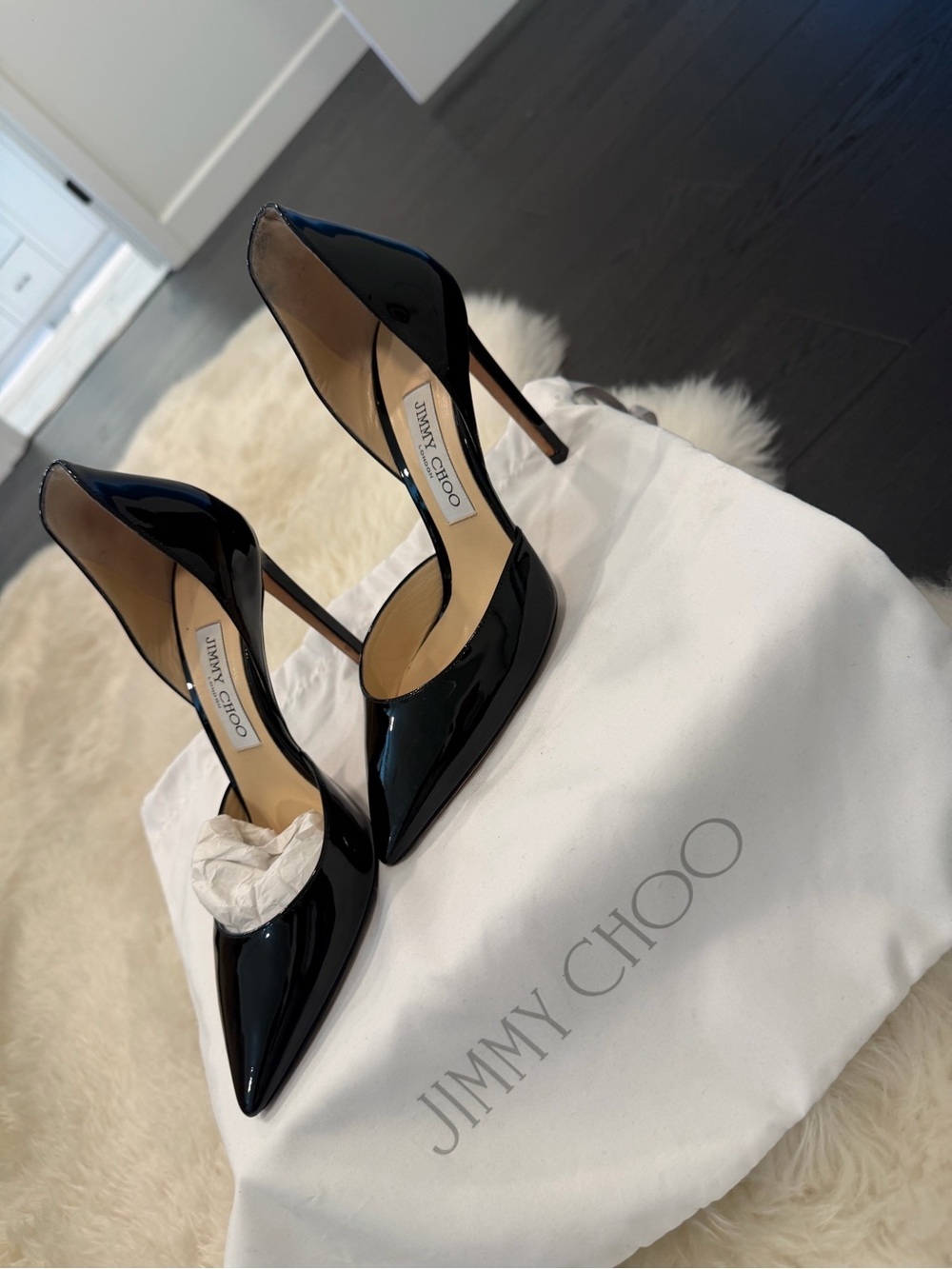 Jimmy Choo Black Patent Leather Pointed Toe Stilettos - Picture 2 of 6